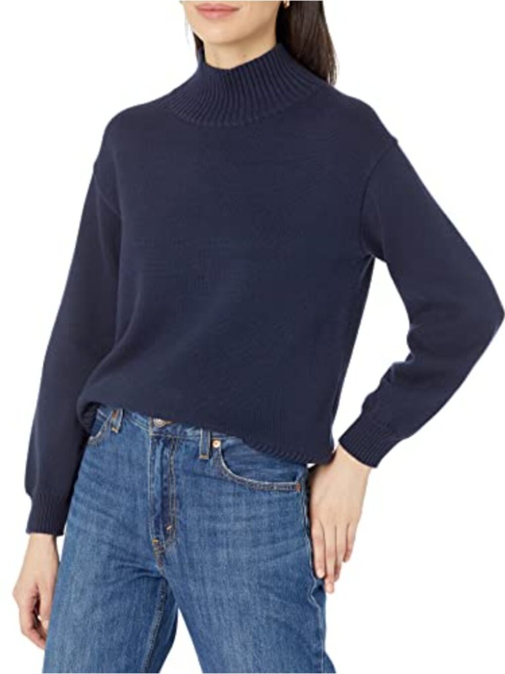 Women's Funnel Neck Pullover Sweater - Cotton Long Sleeve